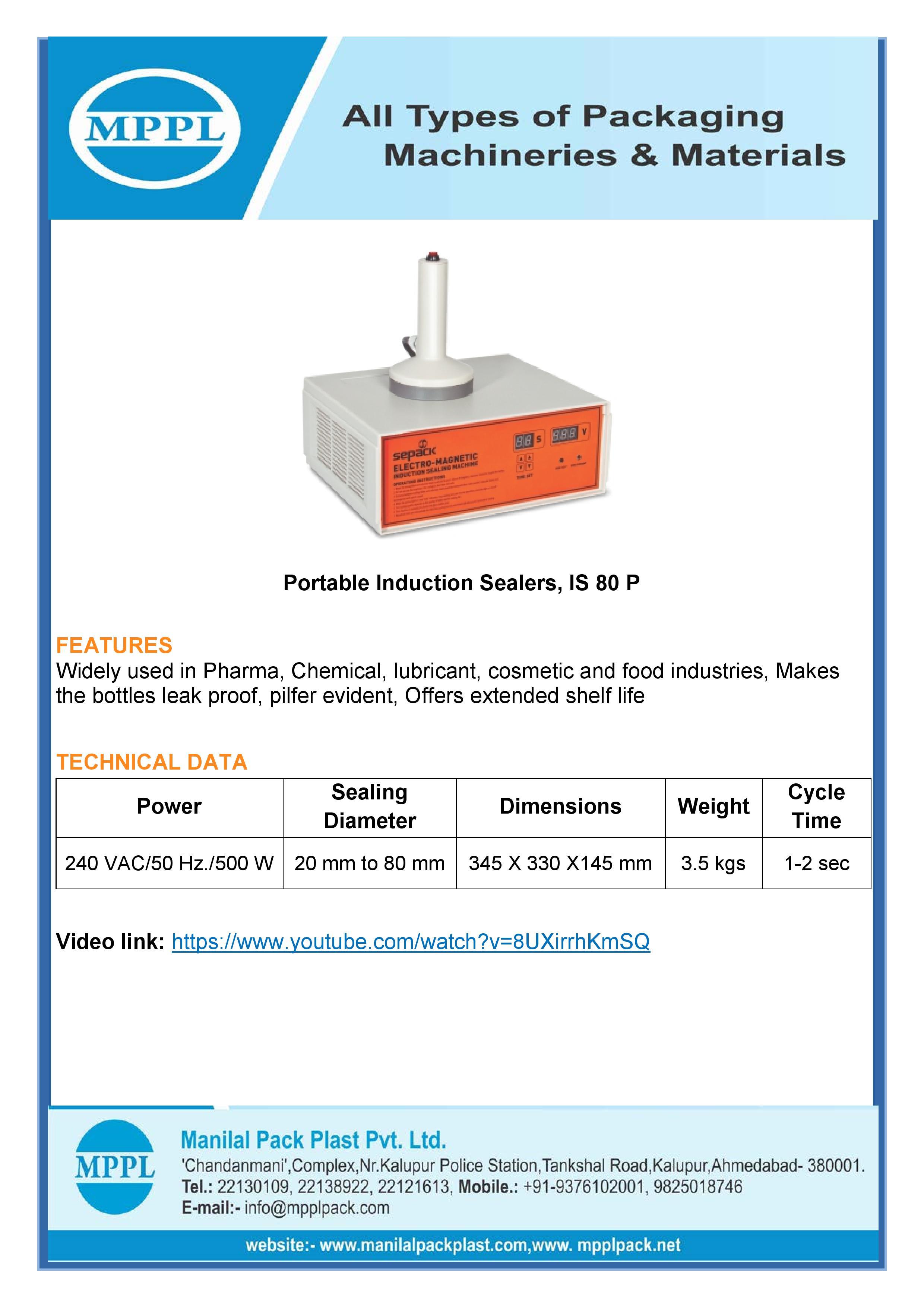 Portable Induction Sealing Machines Is 80 P