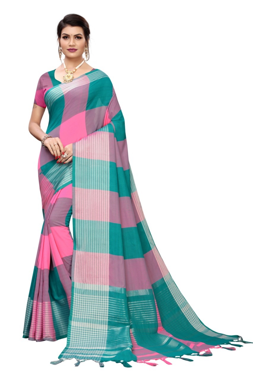 Fancy Linen Boxs Design With Jhalar - Linen Cotton Saree, Length: 6.3mtr, Blouse Length: 0.8mtr | All-occasion Use, Traditional Printed Pattern For All Seasons