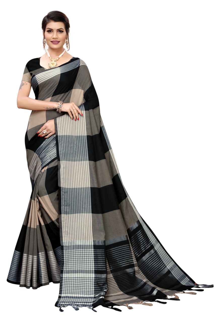 Fancy Linen Boxs Design With Jhalar - Linen Cotton Saree, Length: 6.3mtr, Blouse Length: 0.8mtr | All-occasion Use, Traditional Printed Pattern For All Seasons