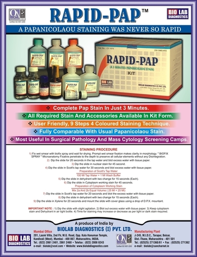Rapid Pap Stain Kit For Cancer Detection - Result In Only 03 Minutes Shelf Life: 36 Months