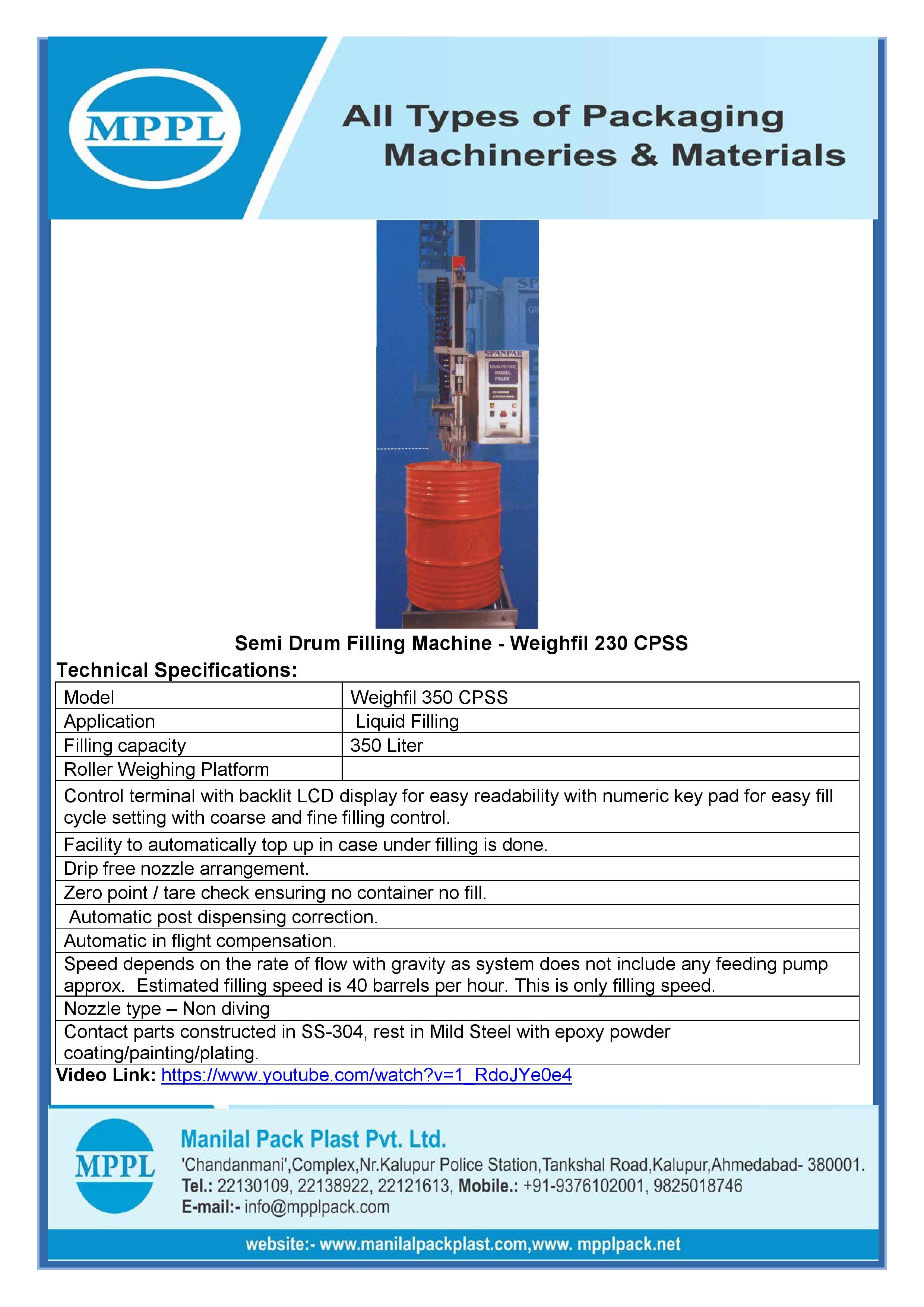 Semi Drum Filling Machine - Weighfil 230 Cpss Application: Food