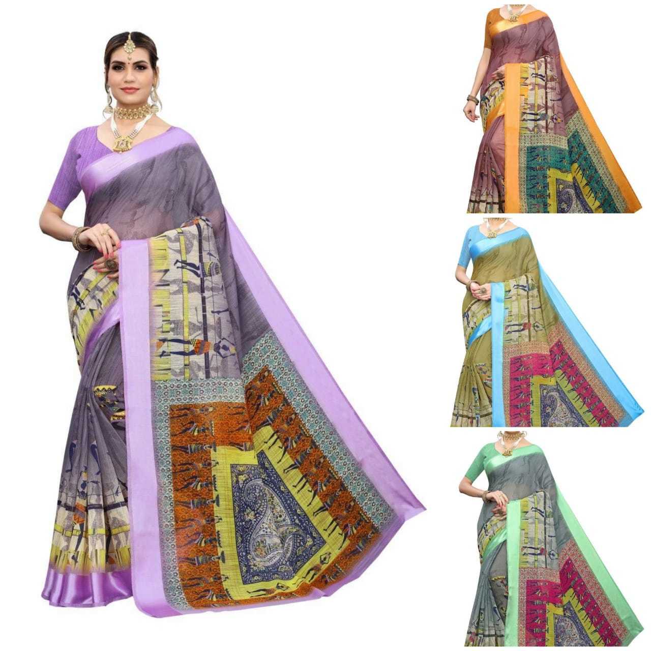 Linen Saree Lining With Satin - Linen Fabric, Length: 6.3mtr, Blouse Length: 0.8mtr | All Colors, Traditional Occasion, Printed Pattern, Multi-season Usage