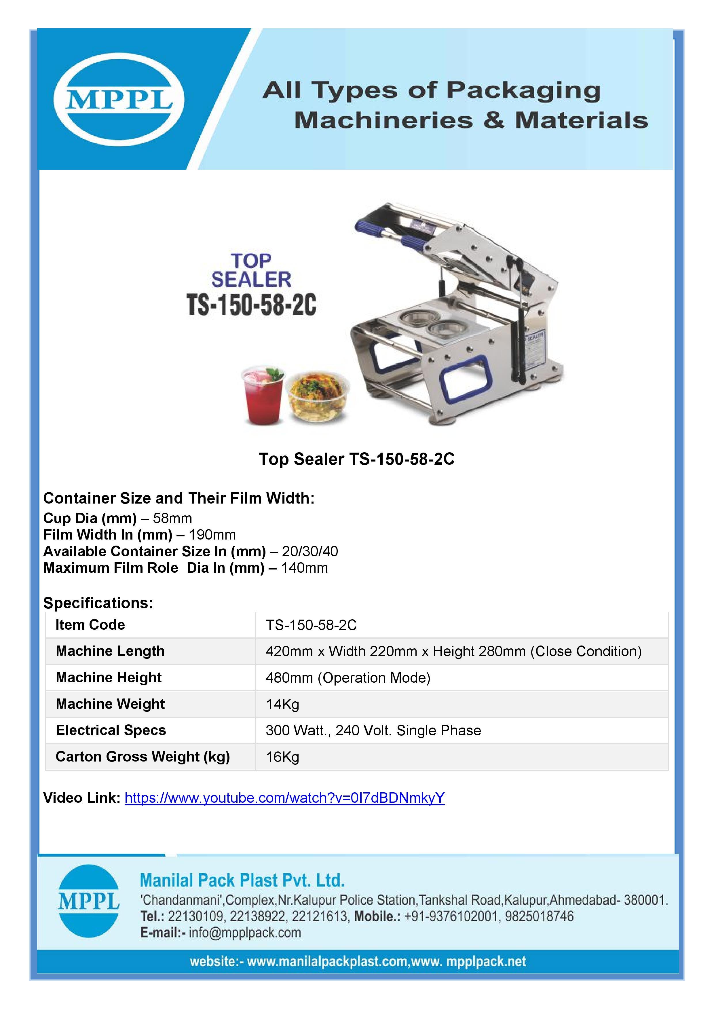 Top Sealer Ts-150-58-2c - Application: Packaging