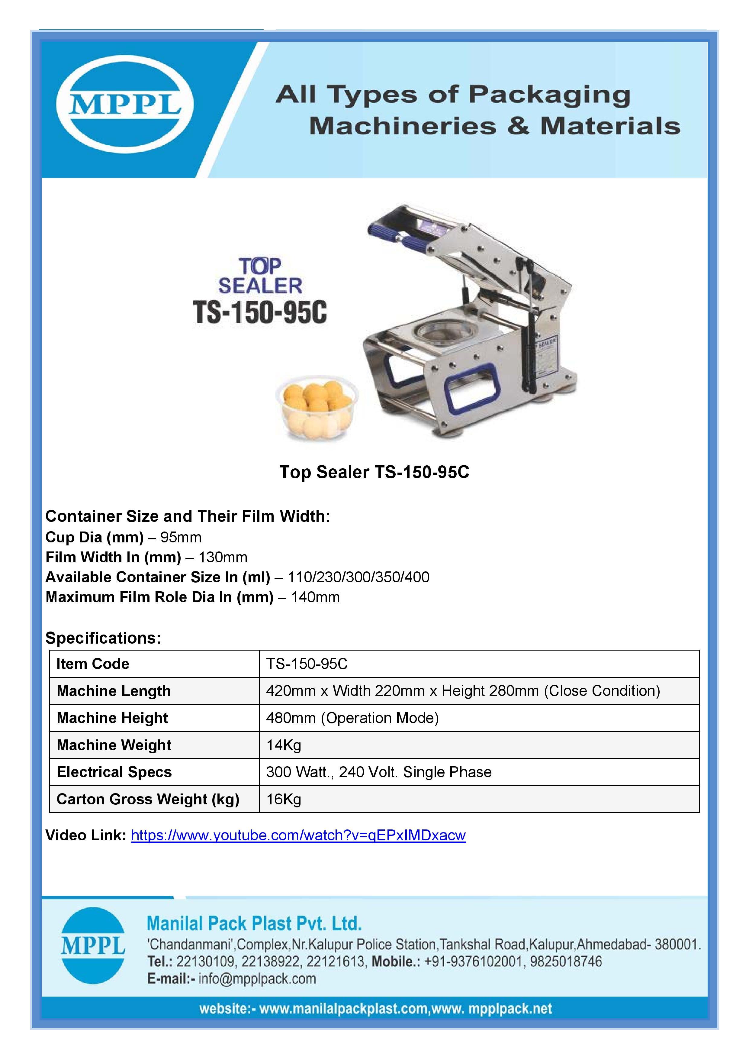 Top Sealer Ts-150-95c Application: Packaging