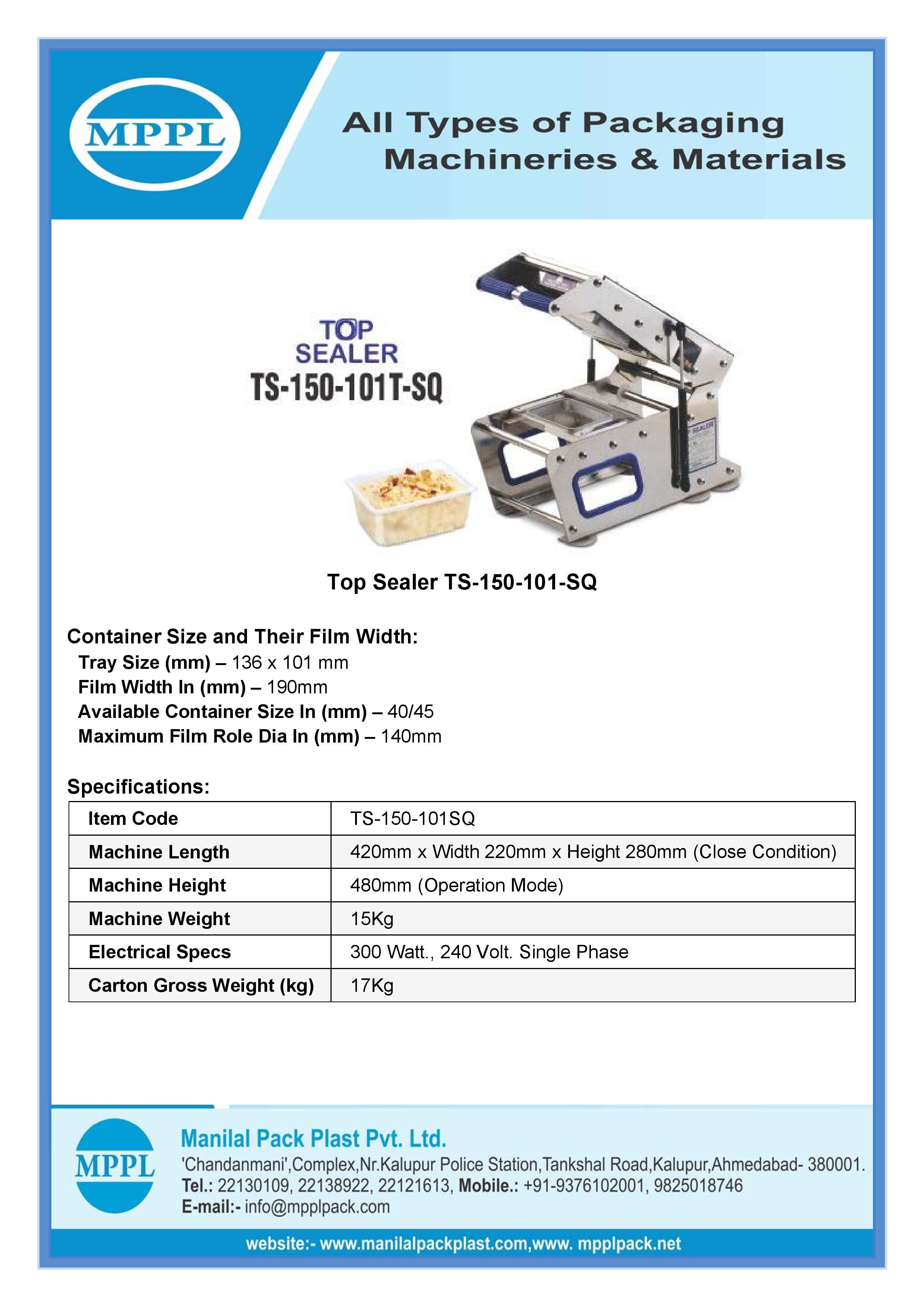 Top Sealer Ts-150-101sq Application: Packaging