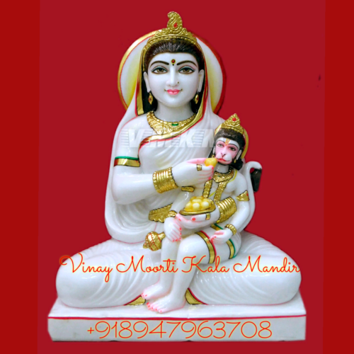 Bal Hanuman Marble Statue - Makrana Marble, Multicolor, Glossy Finish | Durable, Easy to Clean, Hand Made, Washable