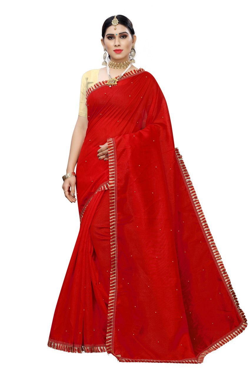 Silk Dsing Less With Stone Works - Art Silk Material, Length 6.3 Mtr With Blouse 0.8 Mtr, All Colors Available | Party Wear, Plain Pattern, Suitable For All Seasons