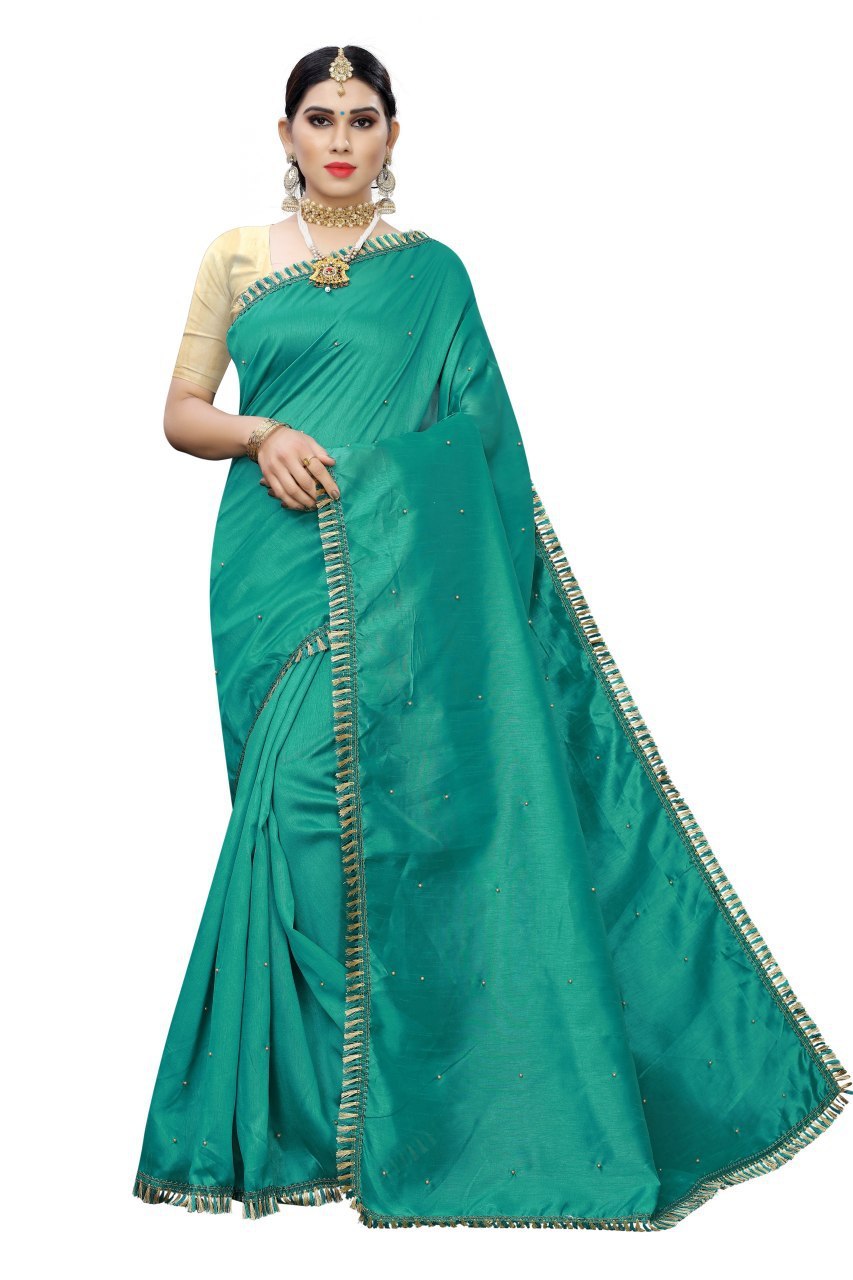 Silk Dsing Less With Stone Works - Art Silk Material, Length 6.3 Mtr With Blouse 0.8 Mtr, All Colors Available | Party Wear, Plain Pattern, Suitable For All Seasons