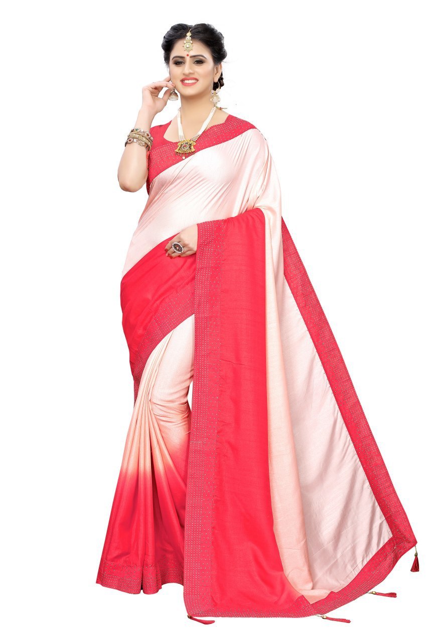 Fancy Silk Saree With Latkan With Moti Work - Art Silk, 6.3mtr Length, 0.8mtr Blouse | Suitable For Party Wear, All-season, Stone Work Pattern