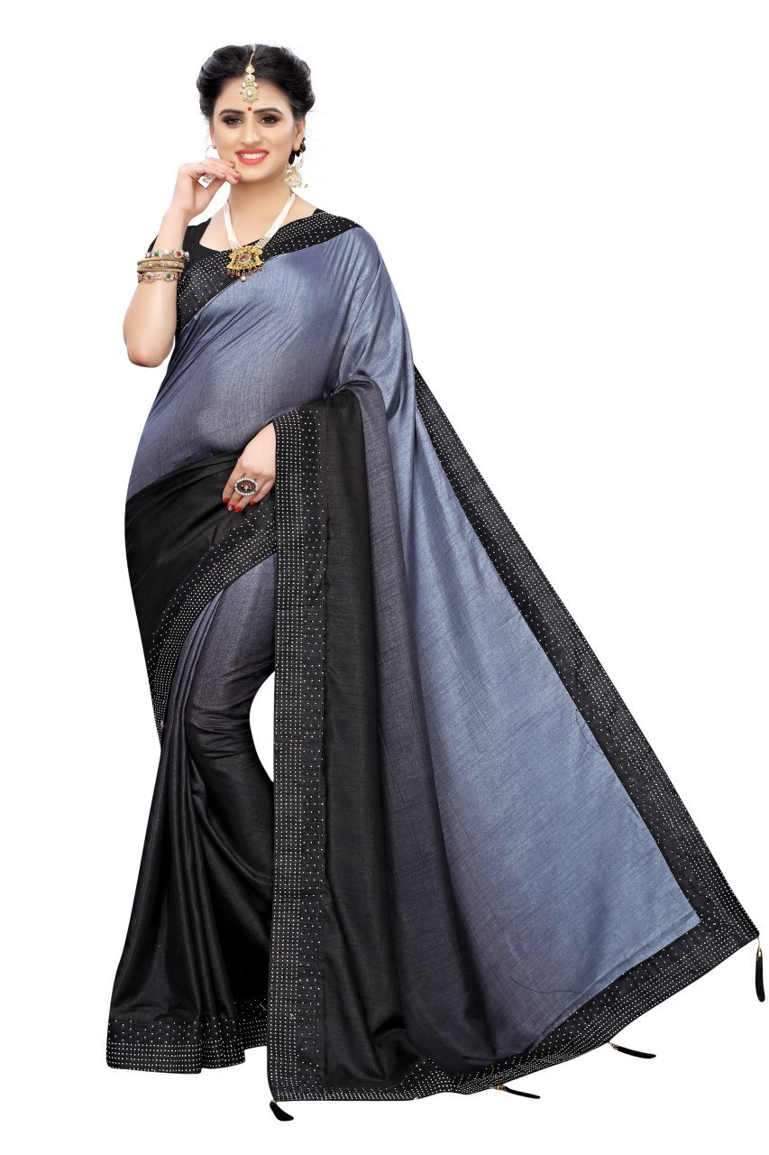 Fancy Silk Saree With Latkan With Moti Work - Art Silk, 6.3mtr Length, 0.8mtr Blouse | Suitable For Party Wear, All-season, Stone Work Pattern