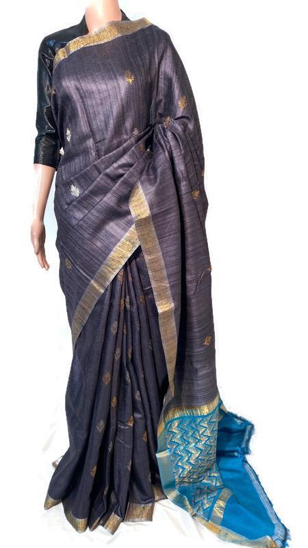 Pure Gheecha Tussar Silk Handloom All Over Boota Woven Jala Pallu Saree - Silk Material, Traditional Occasion, Contrast Plain Blouse | Versatile For All Seasons: Rainy, Spring, Summer, Winter