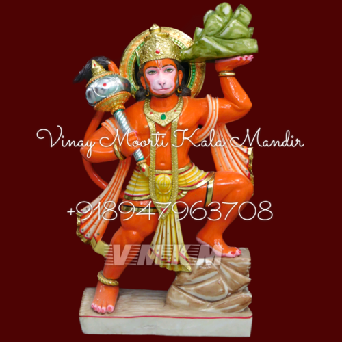 Washable Veer Hanuman White Marble Statue