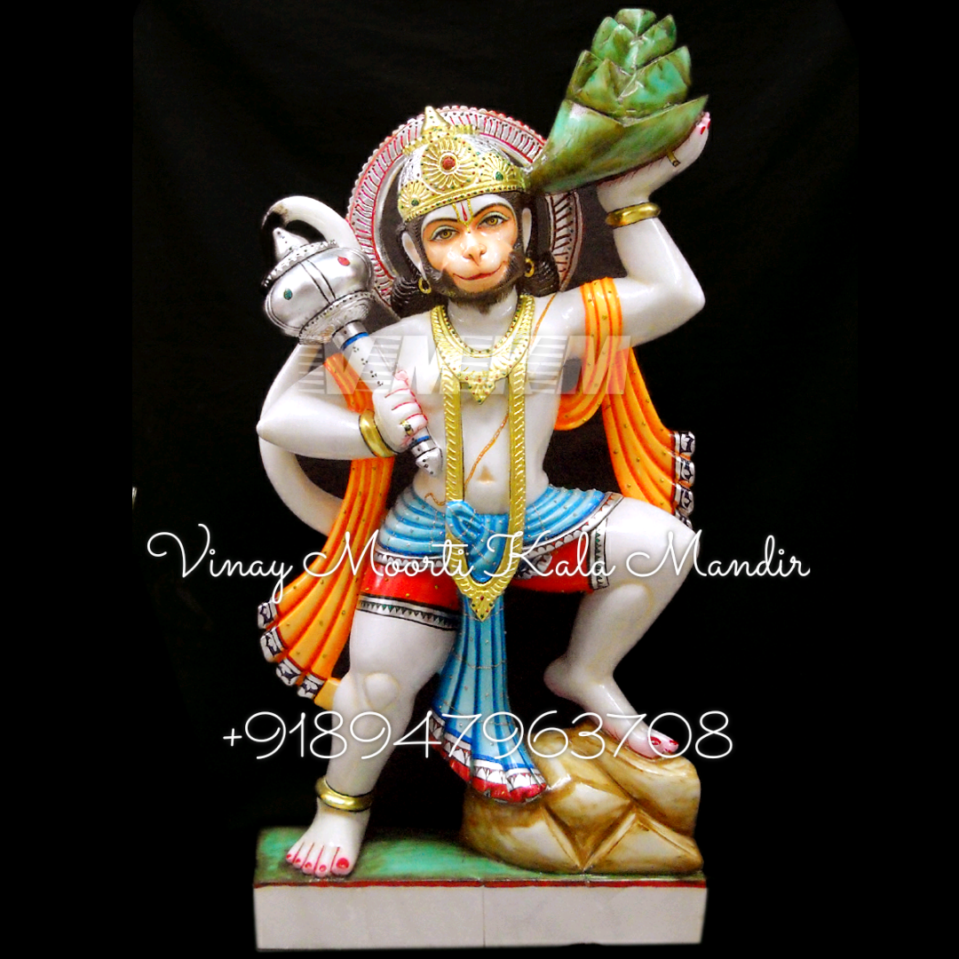 Washable Veer Hanuman White Marble Statue