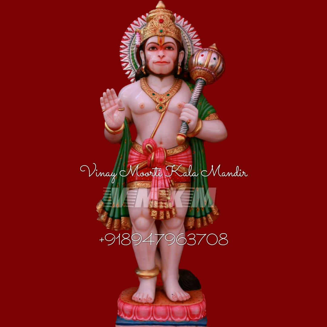 Washable Veer Hanuman White Marble Statue