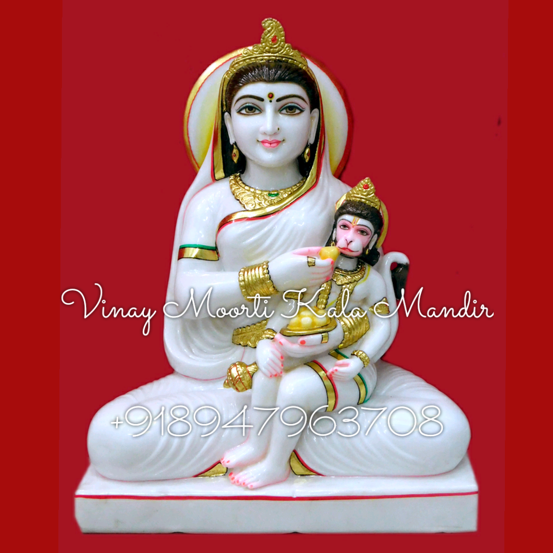 Washable Veer Hanuman White Marble Statue