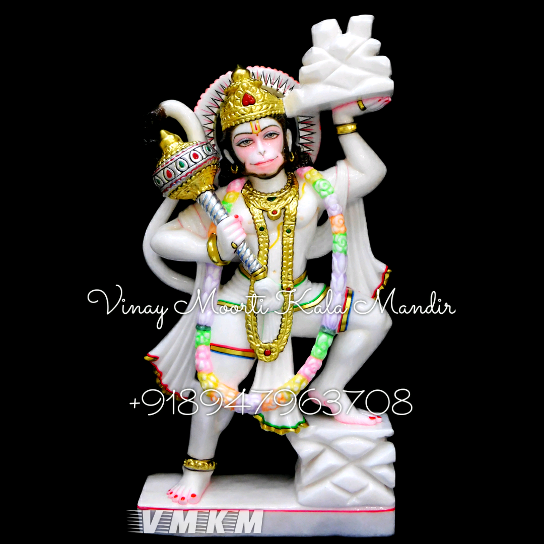 Washable Veer Hanuman White Marble Statue