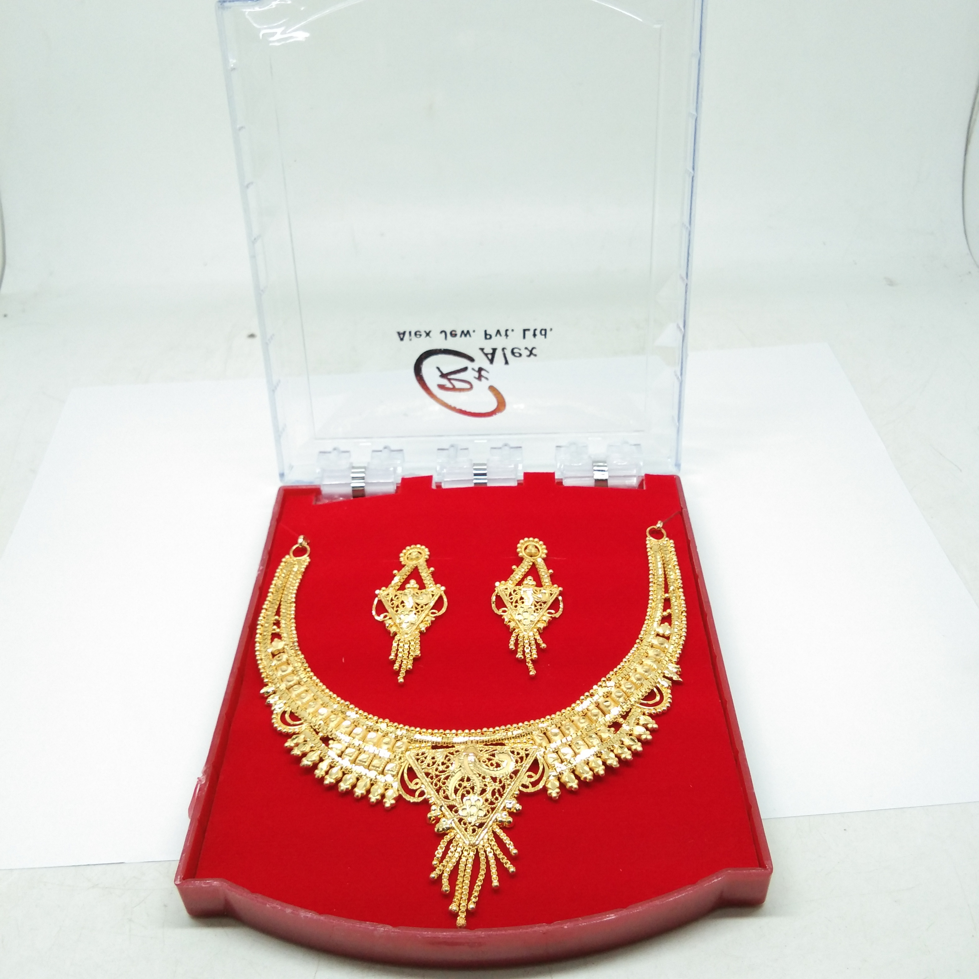 New Attractive Golden Colour Necklace Set - Alloy Material, Gold Plated, Glossy Stone Details | Lightweight Design, Ideal For Traditional Occasions