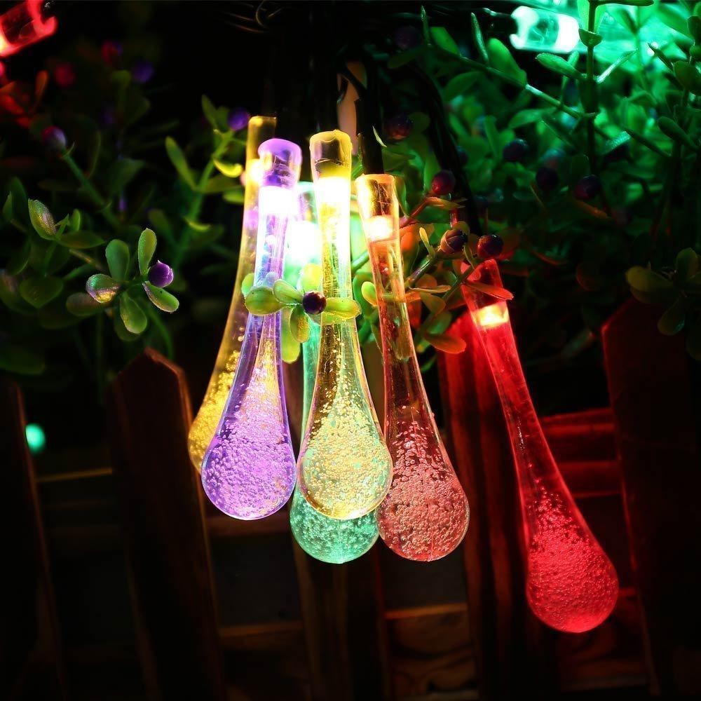 Abs Plastic Solar Multicolor Waterdrop String Light