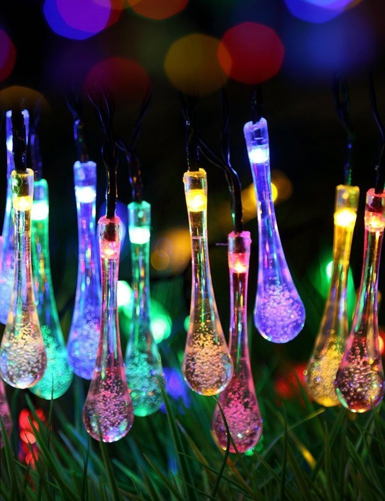 Abs Plastic Solar Multicolor Waterdrop String Light