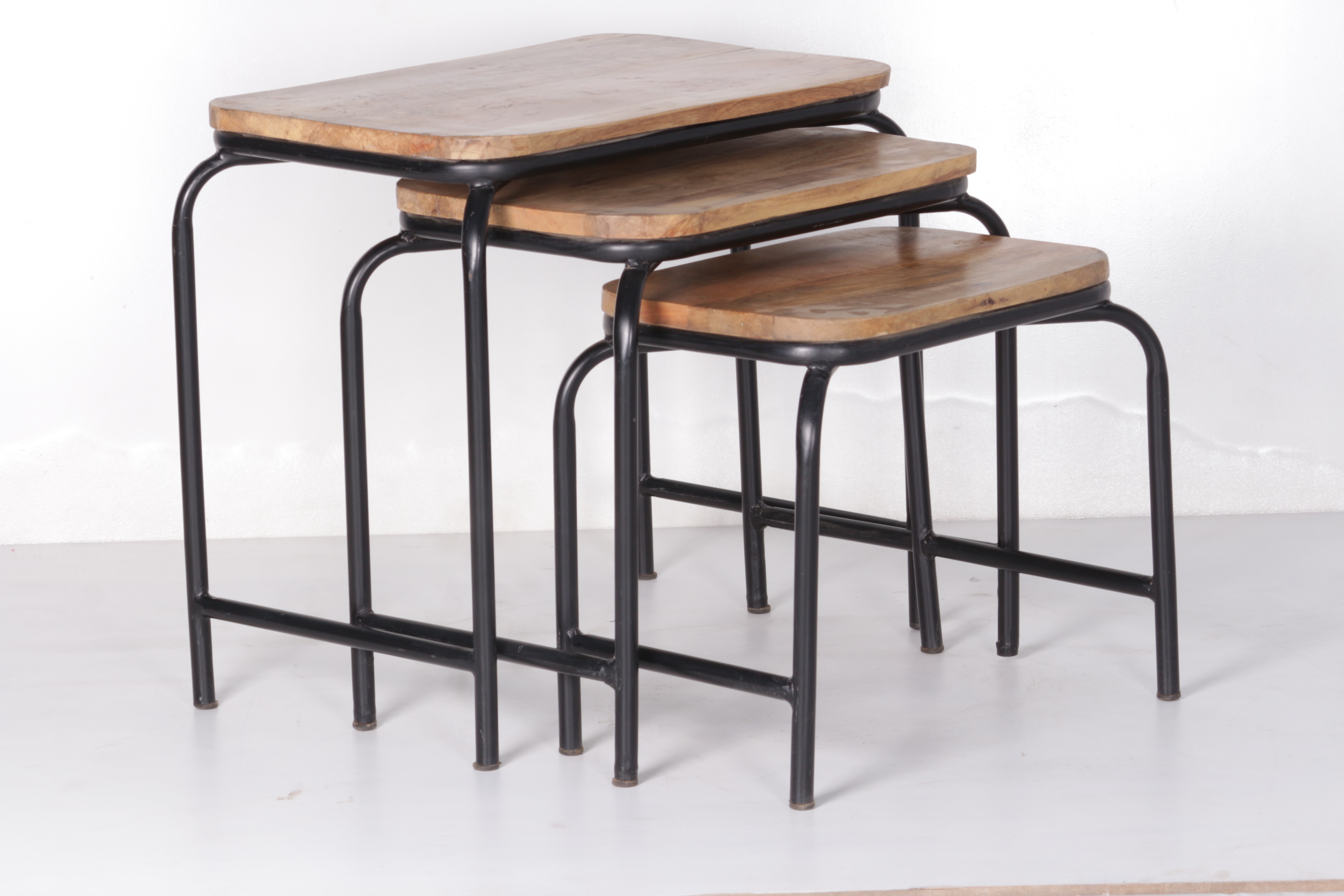 Black Powder Coat & Natural Nesting Table Set Of 3