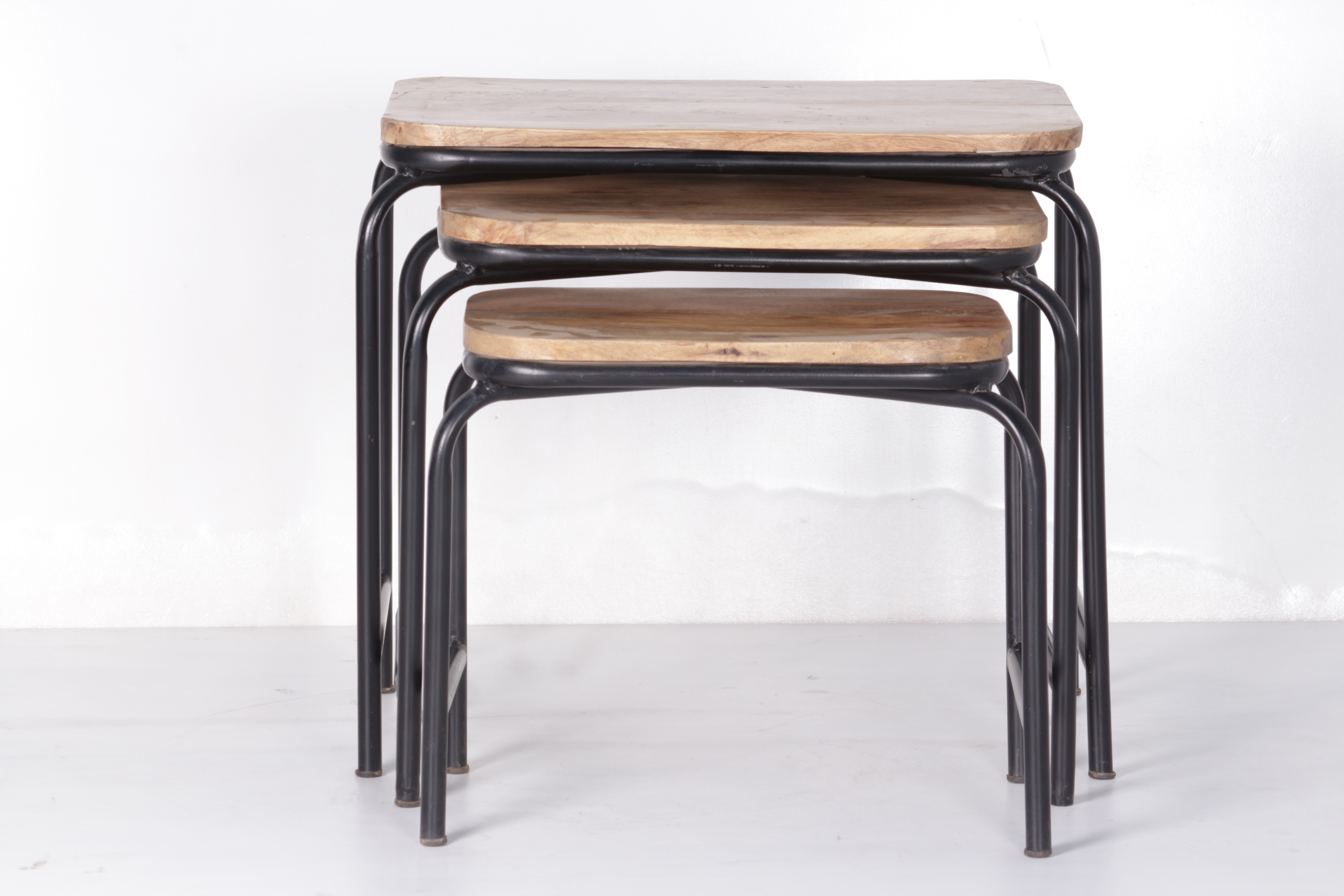 Black Powder Coat & Natural Nesting Table Set Of 3