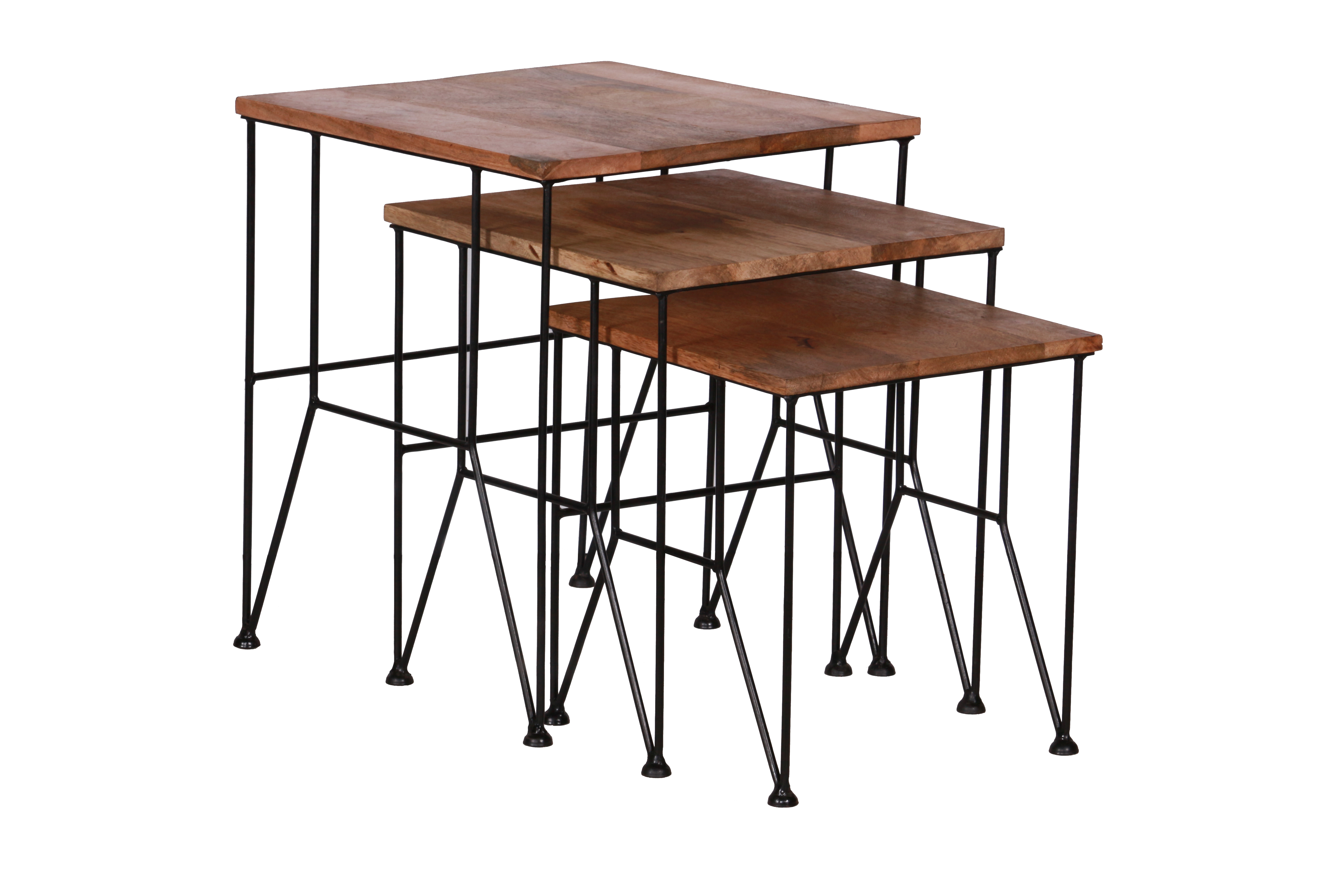 Metal Gray & Natural Nesting Table Set Of 3
