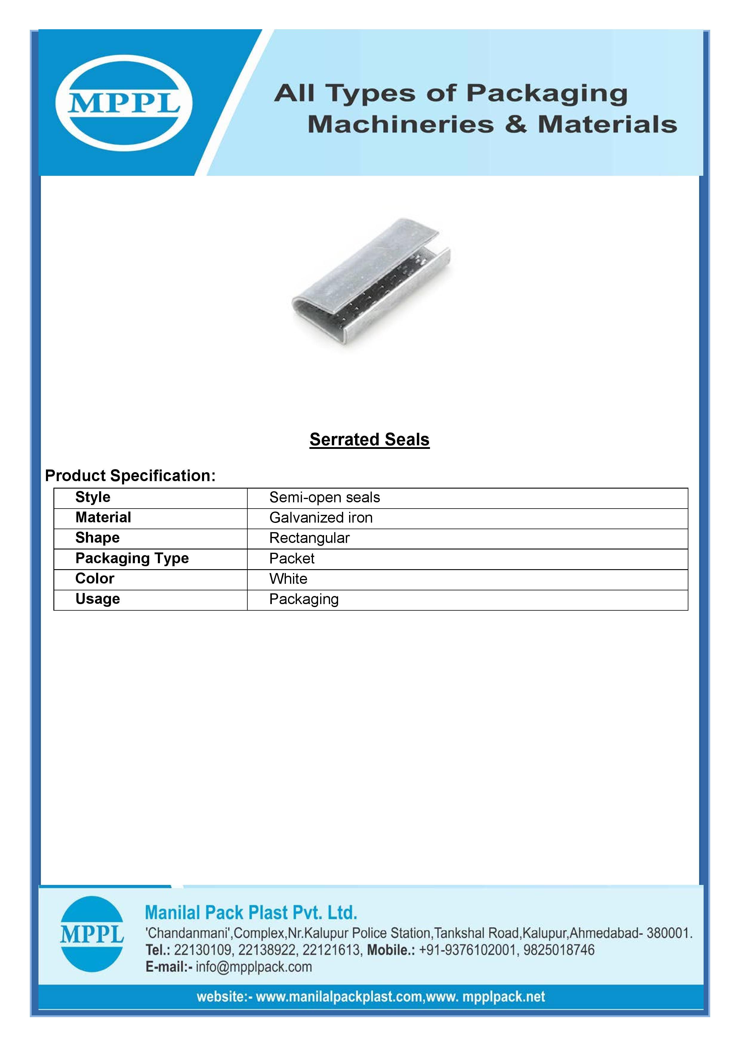 Serrated Seals - Galvanized Iron, Rectangular, White | Semi-open Design, Custom Width, Ideal For Versatile Packaging
