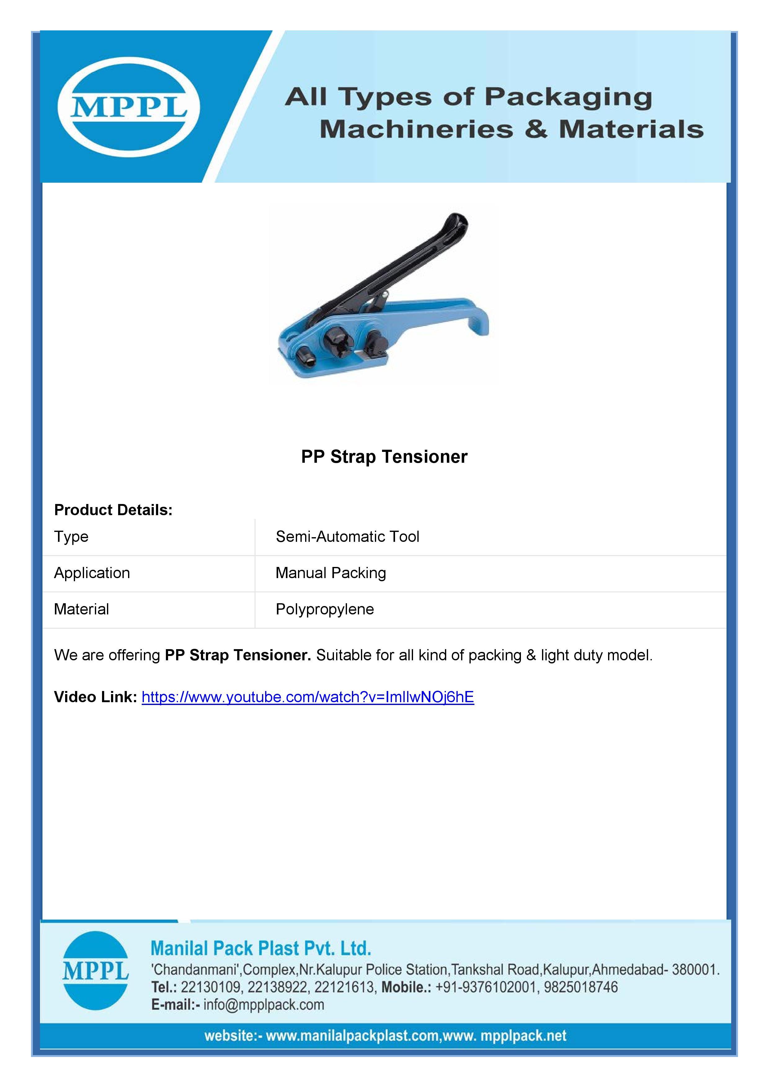 Pp Strap Tensioner - Application: Manual Packing