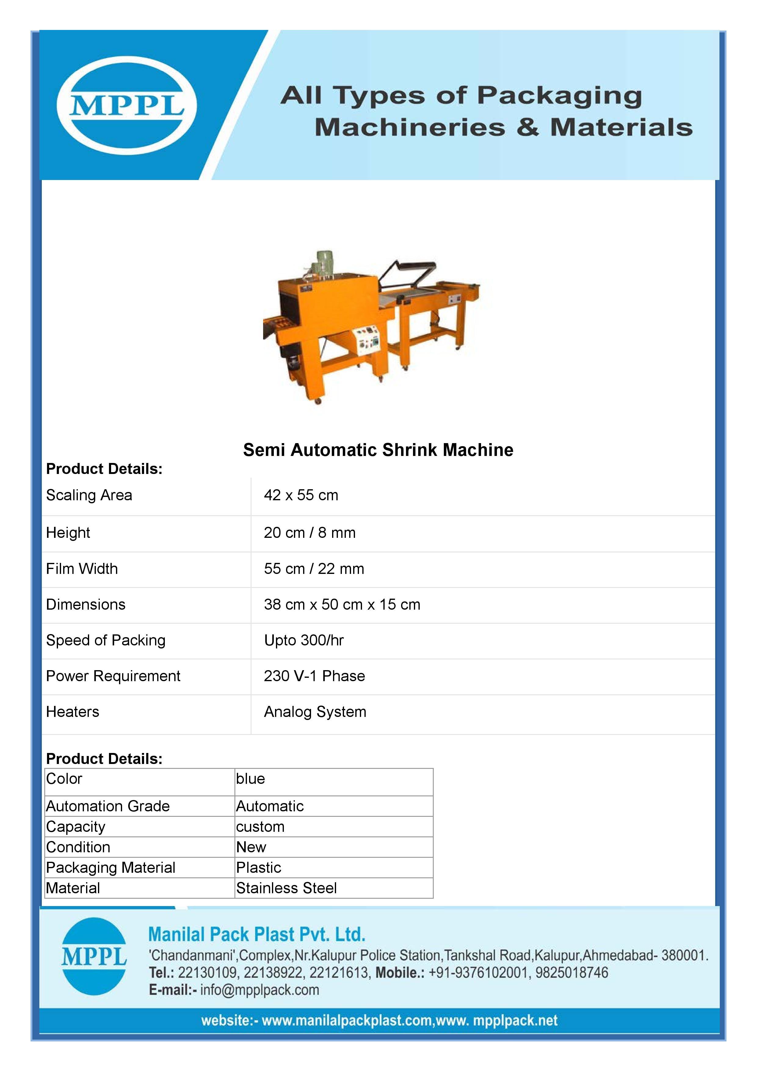 Semi Automatic Shrink Machine (Pto) - Color: Blue