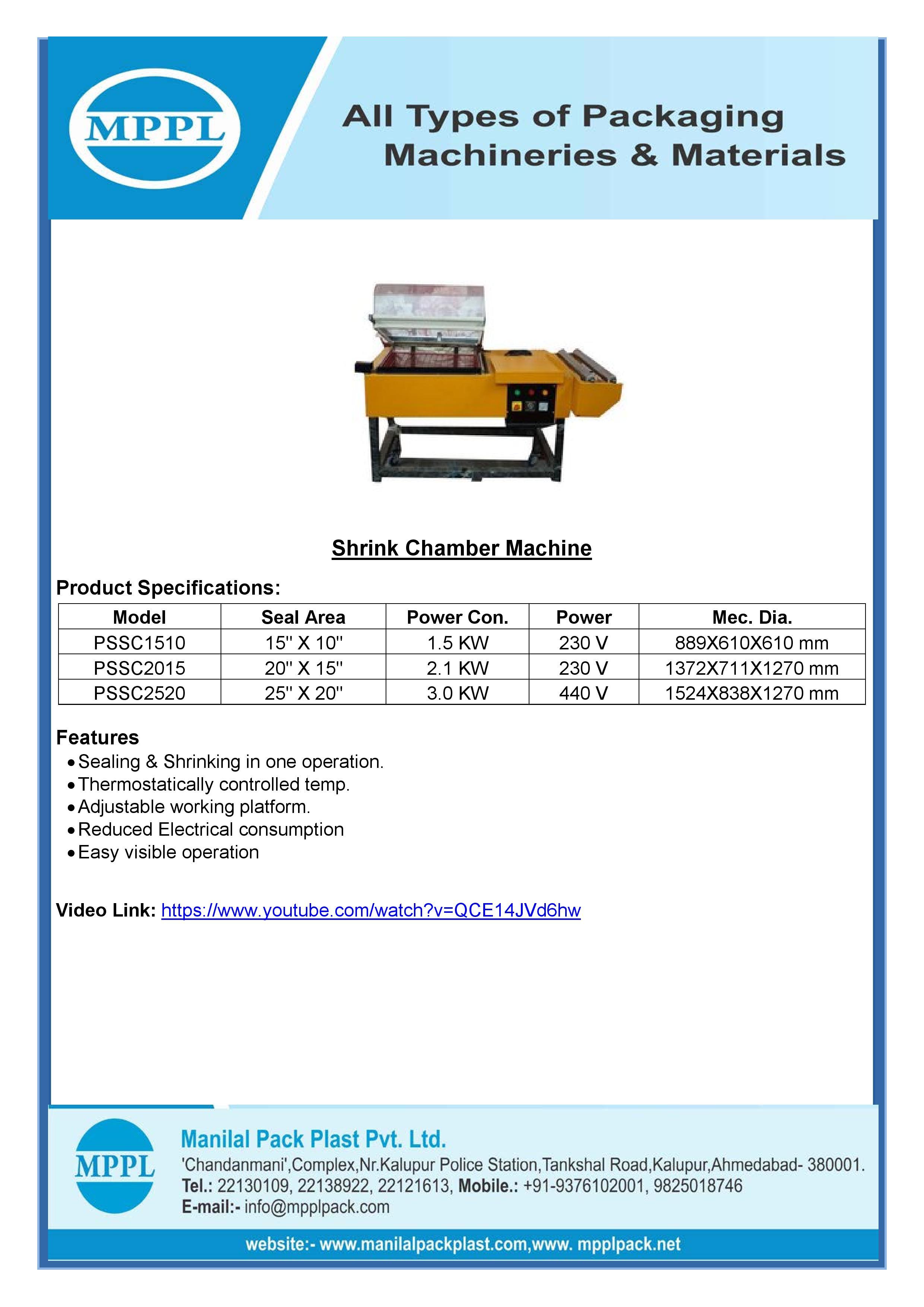 Shrink Chamber Machine - Dimension (L*w*h): Pssc1510-889x610x610 Mm