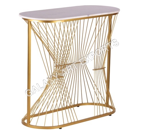 Iron Console Table - 101x40x92 cm, Gold Polished Banswara Marble Top, Handmade Modern Design, No Assembly Required, Eco-Friendly Home Furniture