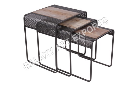 Iron Wooden Nesting Tables Set Of 3 No Assembly Required