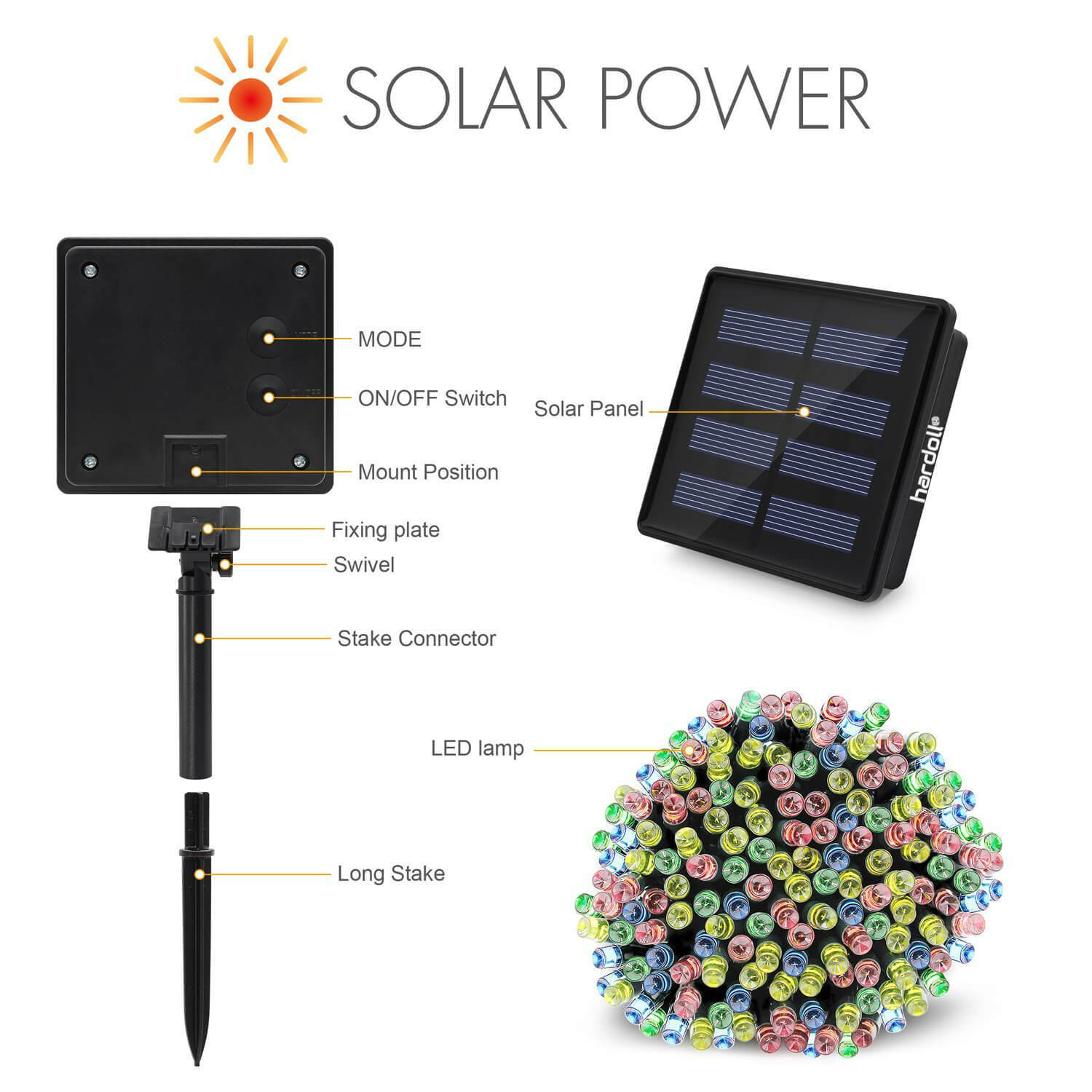 Abs Plastic 200 Led Solar Multi Color Decorative String Lights