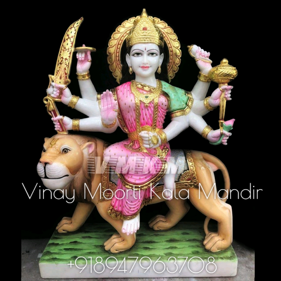 Carving Multicolor Durga Marble Statue