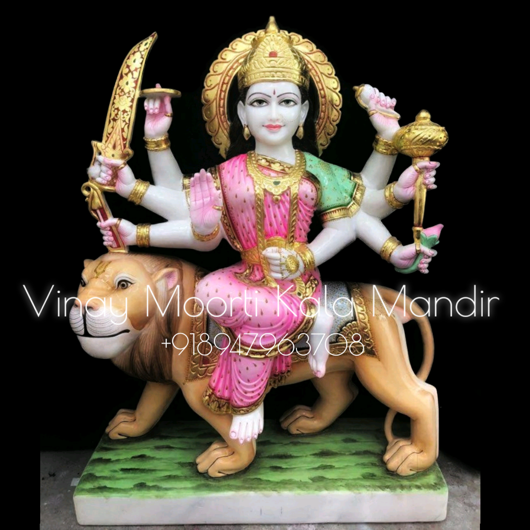 Carving Multicolor Durga Marble Statue