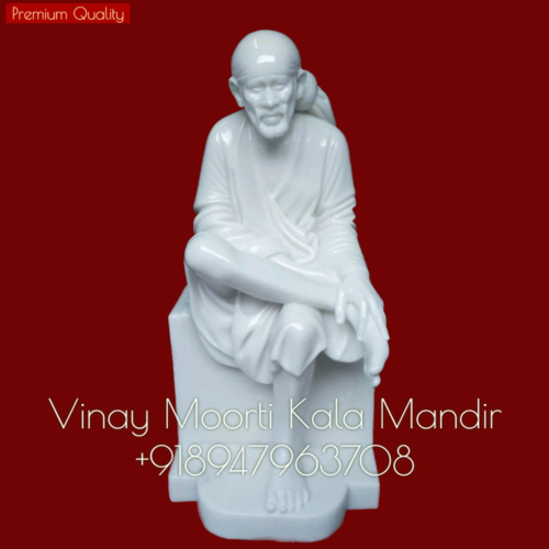 Marble Sai Baba Statue - Pure White Marble, Multicolor, Glossy Finish | Handmade, Durable, Easy To Clean, Religious Theme, 1-6 Foot Size