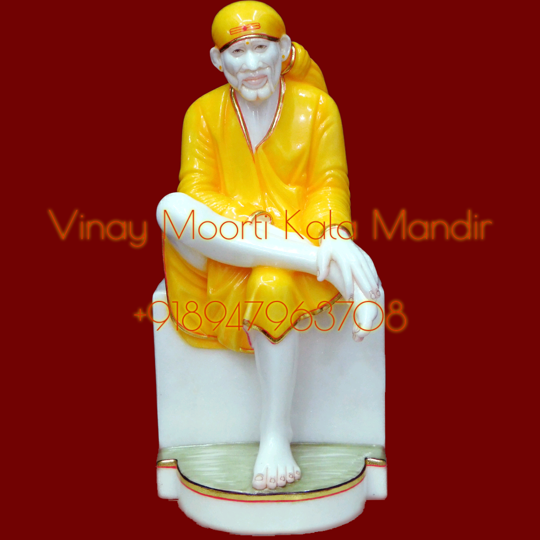 Shirdi Sai Baba Marble Statue - Makrana Marble, Multicolor, Glossy Finish | Durable, Handmade, Easy To Clean, Washable