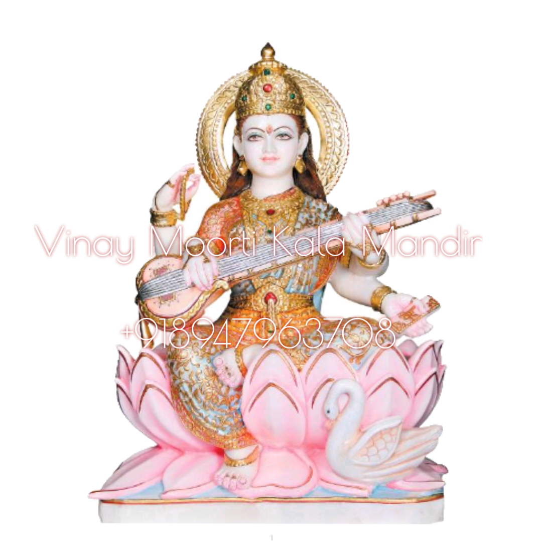 Carving White Marble Saraswati Statue
