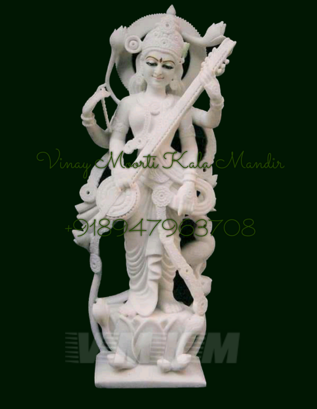 Carving White Marble Saraswati Statue