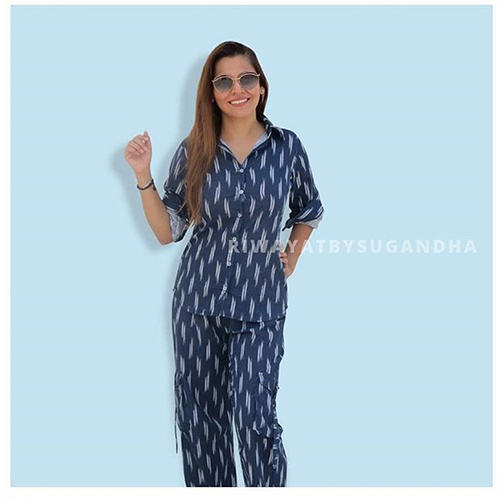 Ladies Fancy Night Suit - Cotton, Short Sleeves | Blue, Printed Design for Women, Ideal for Rainy, Spring, and Summer Seasons