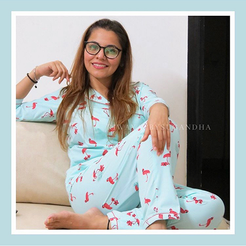 Blue Ladies Printed Night Suit