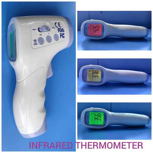 Handheld Digital Infrared Thermometer - Plastic, Ergonomic Gun-Shaped, White | Non-Contact Infrared Sensing, LCD Multi-Color Display, 32°C to 42.9°C Temperature Range