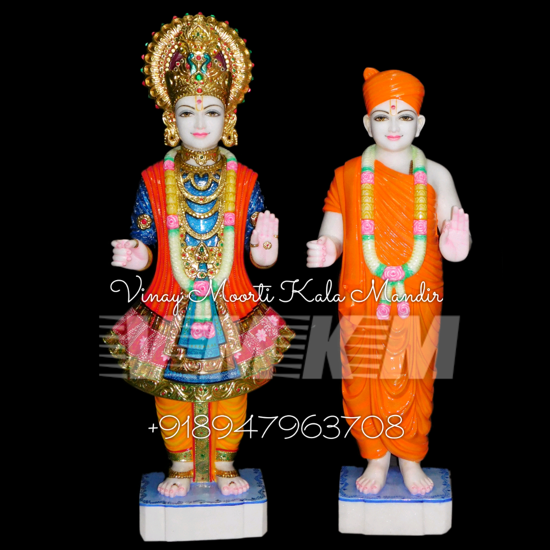 Carving Multicolor Marble Swaminarayan Statue