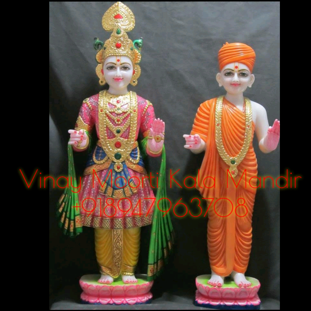 Carving Multicolor Marble Swaminarayan Statue