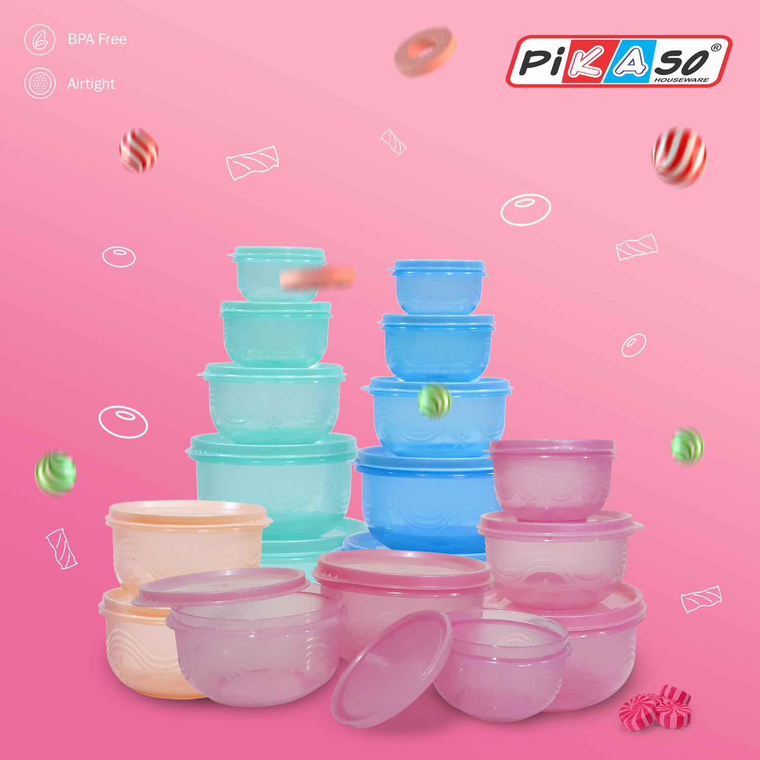 Atc 105 (Tp) (5pc Set) - Polypropylene, Round, Green, Purple, Brown, Blue | Leak Proof Tabs, Air Tight, Eco-friendly, Food Storage Container