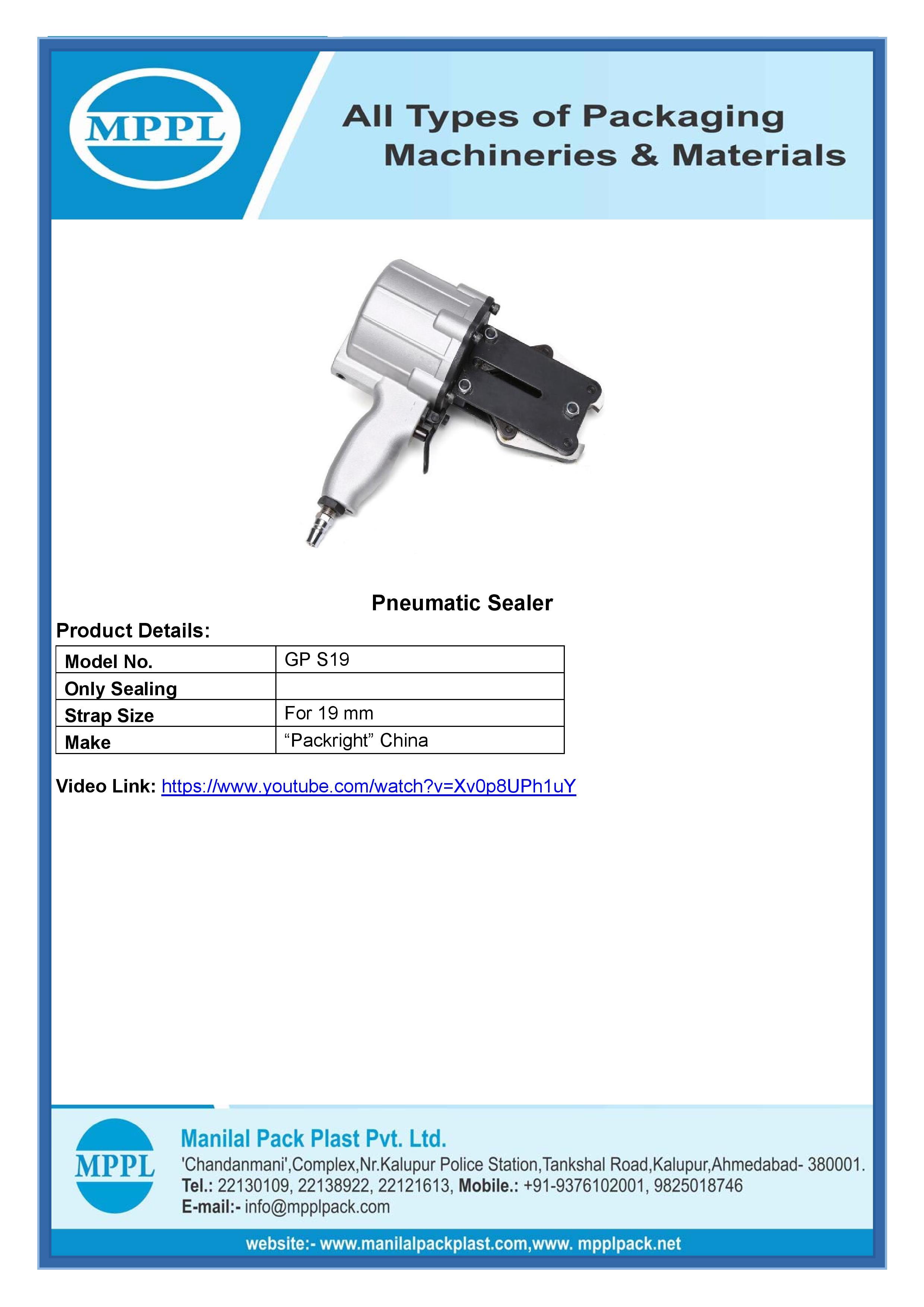 Pneumatic Sealer Gp S19 Size: For 19 Mm