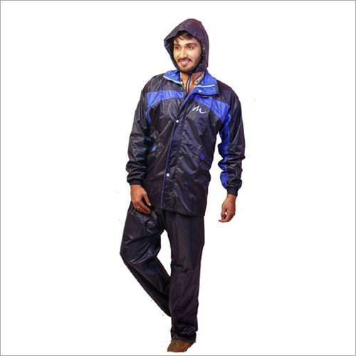 Mens Rain Suit - Double Coated PVC, Waterproof Material, Elastic Bottom, Shiny Blue Finish