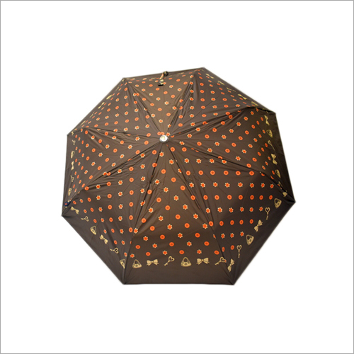 Fancy Printed Umbrella - Nylon & Polyester Blend, Foldable Design | Brown Color, Iron Handle, Ideal for Rainy Seasons
