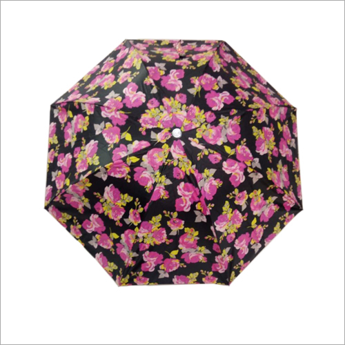 Fancy Floral Printed Umbrella - Nylon and Polyester, Foldable Design | Purple-Black Color with Iron Handle for Rainy Season Use