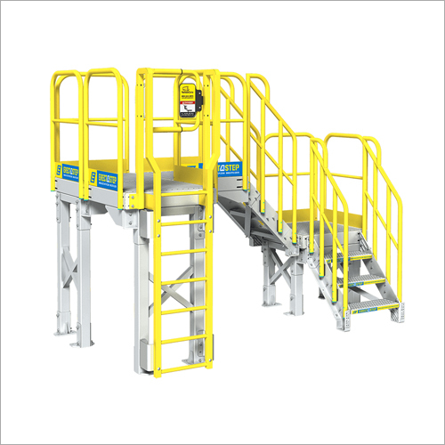 MS Platform - Aluminum, 48" x 36" Adjustable Height | 500 lbs Weight Capacity, 42" Guardrail, Double Platform, Single Ladder